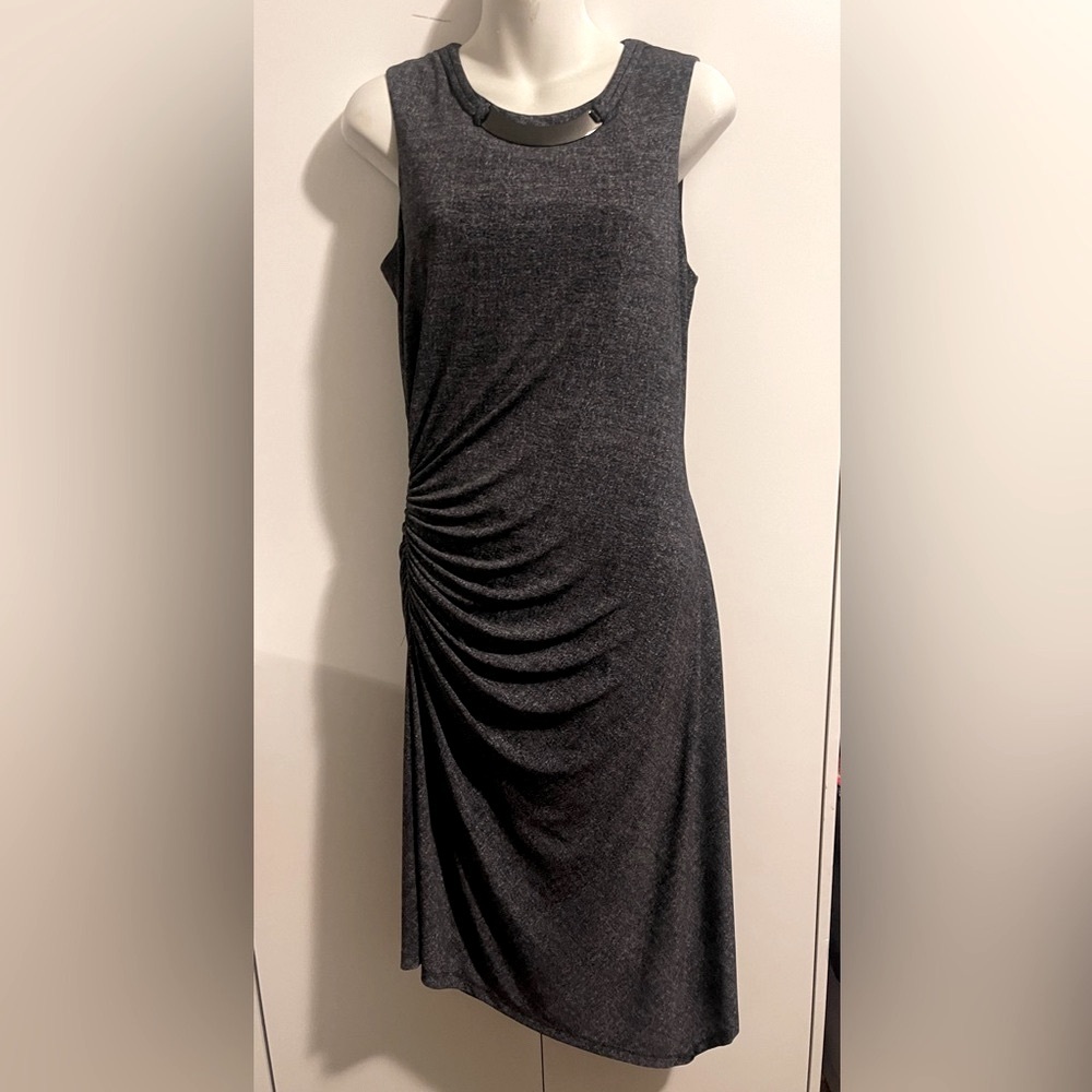 NWOT London Times High Neck Midi Ruching Detail